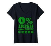 Femme Zéro pourcentage Irlandais Cent pour Cent Ivre T-Shirt avec Col en V