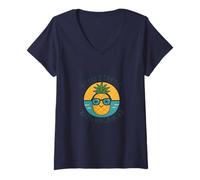 Femme Zéro stress 100% vacances | Ananas cool été fun T-Shirt avec Col en V