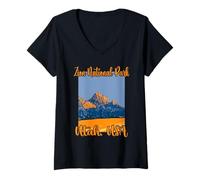 Femme Zion National Park Utah USA Montagnes Drapeau américain T-Shirt avec Col en V