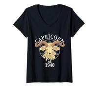 Femme Zodiac Capricorne né en 1940 T-Shirt avec Col en V