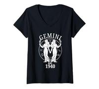 Femme Zodiac Gemini Twins nés en 1940 T-Shirt avec Col en V