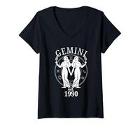 Femme Zodiac Gemini Twins nés en 1990 T-Shirt avec Col en V
