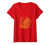 Femme Zodiaque Chinois Année du Cheval Feu Cheval Lunaire Nouvel an T-Shirt avec Col en V