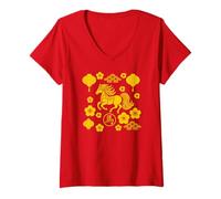 Femme Zodiaque Chinois Année du Cheval Feu Cheval Lunaire Nouvel an T-Shirt avec Col en V