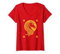 Femme Zodiaque Chinois Année du Cheval Feu Cheval Lunaire Nouvel an T-Shirt avec Col en V