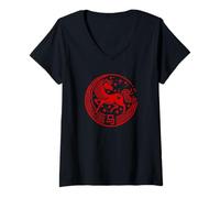 Femme Zodiaque Chinois Année du Cheval Feu Cheval Lunaire Nouvel an T-Shirt avec Col en V