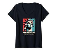 Femme Zohran Mamdani pour Le Maire de New York : Funny Cool Trendy Progressive T-Shirt avec Col en V