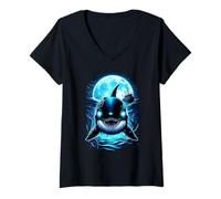 Femme Zombie Orca Whale Creepy Halloween Costome Spooky Season T-Shirt avec Col en V