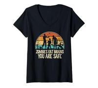 Femme Zombies Eat Brains Don't Worry You're Safe - Rétro Halloween T-Shirt avec Col en V