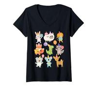 Femme Zoo Day Wildlife 9 Animals Birthday Party Women and Kids T-Shirt avec Col en V