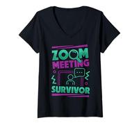Femme Zoom Meeting Survivor T-Shirt avec Col en V