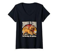 Femme Zoomies to Coma, Pas d'avertissement, Pas d'excuses, Bouledogue français T-Shirt avec Col en V