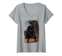 Femme Zorro Sword Pose 1990 Série TV Vieilli T-Shirt avec Col en V, Gris Chiné, L