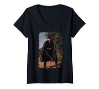 Femme Zorro Sword Pose 1990 Série TV Vieilli T-Shirt avec Col en V, Noir, S