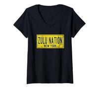 Femme Zulu Nation Hip Hop 50e Anniversaire Rap Music New York NYC T-Shirt avec Col en V