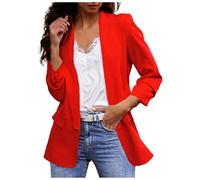 FemmeBlazer Cintrée Simple Veste Classique Couleur unie Boutonné Jacket Manches Longue Bureau Business Manteau Vintage Confortable Tenues Décontractées Travail Veste de Costume avec Poches (Red, M)