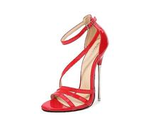 Femmes 16cm Double Binding Sandales à Talons Hauts Mode Cheville avec Talons Hauts Peep Toe Talons Fins pour la Photo (41,Rouge)