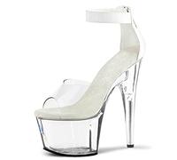 Femmes 17CM Sheer Fish Mouth Talons Hauts Robe Sandales Bout Ouvert Bride À La Cheville Chaussures De Soirée De Noce,Blanc,38 EU