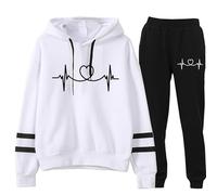 Femmes 2-Pièces Amour Cœur Set Décontracté Amour Cœur 3D Impression Hoodie et Joggers Set Automne Vêtements de Sport