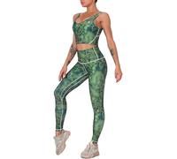 Femmes 2 Pièces Tenues De Sport Imprimés pour Femmes Ensemble D’entraînement Taille Haute Lifting des Fesses Skinny Yoga Leggings Dos-Nageur Soutien-Gorge De Sport, Forest Green, L