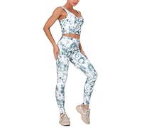 Femmes 2 Pièces Tenues De Sport Imprimés pour Femmes Ensemble D’entraînement Taille Haute Lifting des Fesses Skinny Yoga Leggings Dos-Nageur Soutien-Gorge De Sport, Green White, XL