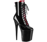 Femmes 20cm Mode Lacets Plate-Forme Bottines Stiletto Talons Hauts Chaussures Mode Sexy Boîte De Nuit Fête Bal, Black, 35 EU