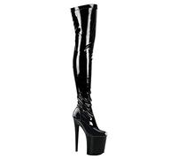 Femmes 20cm Sexy Stiletto Talon Haut Escarpins Genou Plate-Forme Bottes Cuir Verni, Black, 42 EU
