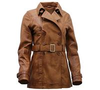 Femmes 3/4 Noir Dames Agneau Nappa Trench en Cuir M