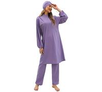 Femmes 3 pièces Modeste Maillot de Bain Complet Musulman Maillot de Bain Islamique Maillot de Bain à Manches Longues Top + Pantalon + Hijab Burkini Maillot de Bain Violet XL
