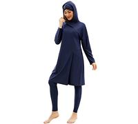 Femmes 3 pièces Modeste Maillot de Bain Complet Musulman Maillot de Bain Islamique Maillot de Bain à Manches Longues Top + Pantalon + Hijab Burkini Maillot de Bain Bleu Marine L