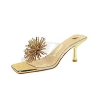 Femmes 6.5cm carré ouvert orteil scintillant fleur pantoufles talon haut | Décoration de feux d'artifice, Pompes à Stiletto, transparent