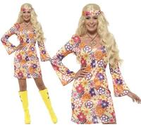 Femmes 60s 1960s Fleur Hippie Costume Déguisement & Médaillon Par Smiffys