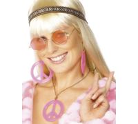 Femmes 60s 1960s Hippie Kit Bandeau, Lunettes, Médaillon, Boucles Smiffys