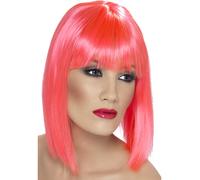Femmes 80s 1980s Glamour Déguisement Perruque Néon Rose Poule Fête Neuf Court