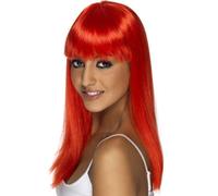 Femmes 80s 1980s Glamourama Perruque Déguisement Rouge Néon Poule par Smiffys