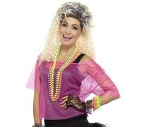 Femmes 80s 80's 1980s Déguisement Maille Haut Résille Filet Rose T Shirt Par