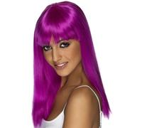 Femmes 80s Glamourama Perruque Déguisement avec Frange Néon Violet par Smiffys