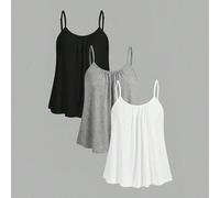 Femmes 95% Coton 3-Pack Débardeurs Plissés à Pois - Noir, Blanc et Gris, Coupe Ample avec Bretelles Réglables pour Printemps/Été, Styles Rétro Vintage Y2K Soft Girl & Clean Girl, Rentrée Scolaire, Mai