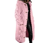 Femmes à capuchon long cardigan bouton vers le bas épais (Rose 2,TTG)