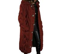 Femmes à capuchon long cardigan bouton vers le bas épais (Rouge 1,3TG)