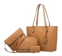 Femmes à la mode rétro grande capacité fourre-tout et sac de messager et pochette portefeuille à la mode quatre pièces ensemble (Brown, One Size)