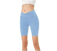 Femmes à la Mode Taille Haute élastique Minceur Tenue de Sport Poche Fitness Cinq Points Pantalons de Cyclisme Short en Denim#M