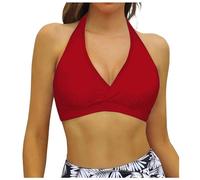 Femmes À Lacets Maillots De Bain Hauts À Armatures Couverture Complète Haut De Bikini Push Up Bain Haut Court Cravate Dos Maillot de Bain Hauts Robe Noire (Red, XL)