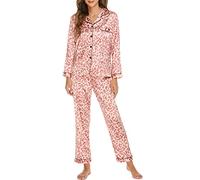 Femmes À Manches Longues Soyeux Pyjamas Ensembles Doux Léopard 2-pièce Pyjama Bouton vers Le Bas