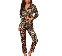 Femmes À Manches Longues Soyeux Pyjamas Ensembles Doux Léopard 2-pièce Pyjama Bouton vers Le Bas