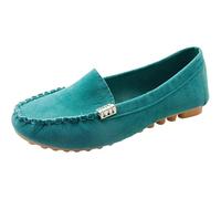 Femmes à Pied Noir Loafer Lug Douce antidérapante Semelle Respirante Slip-on Chaussure de Course Boucle métallique léger Gym Sport Chaussures de Course entraîneurs Diapositives pour l'été (Green, 39)