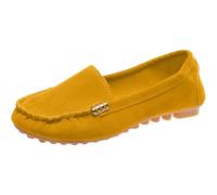 Femmes à pied noir Loafer Lug douce antidérapante semelle respirante Slip-ON chaussure de course boucle métallique léger gym sport chaussures de course entraîneurs diapositives pour l'été (Yellow, 38)