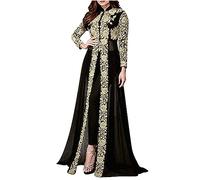Femmes abaya musulmane dubaï sadui caftan marocain brodé islamique ramadan eid soirée de mariage (Noir,S)