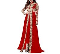 Femmes abaya musulmane dubaï sadui caftan marocain brodé islamique ramadan eid soirée de mariage (Rouge,M)