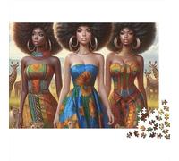 Femmes Africaines Difficile 1000 pièces Puzzle Adultes Trois Femmes Africaines Robes Traditionnelles Premium Épais Robuste Haute Qualité Vibrant Défi Anti-Stress 70x50cm/1000pcs